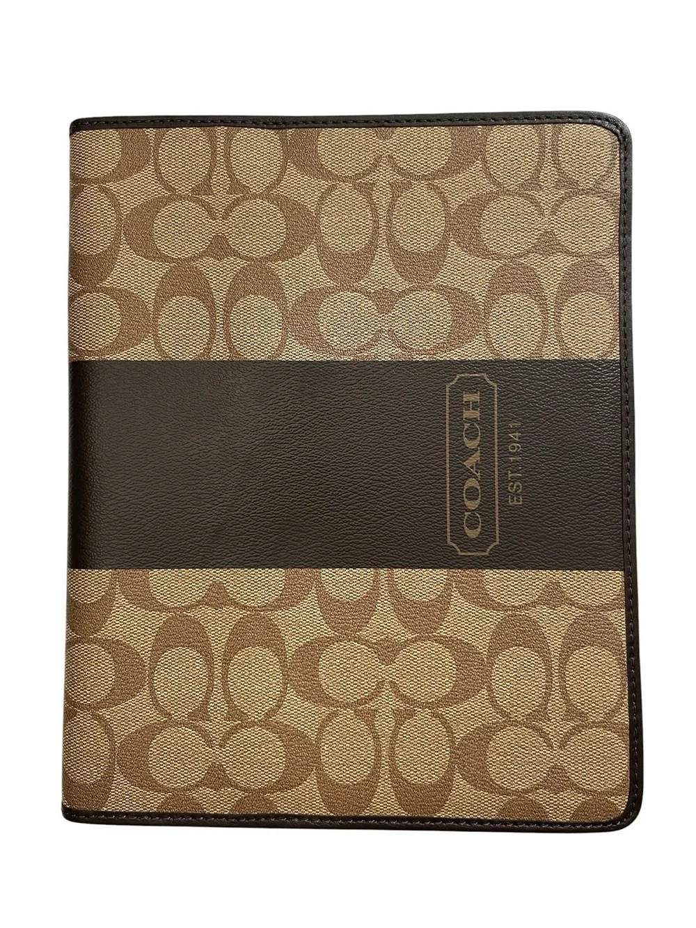Coach Signature Canvas Leather iPad Folio Case Khaki Brown NWT Tablet Cover